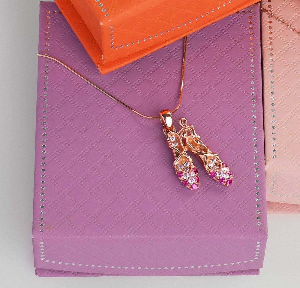 FH2 BN0003-Ballet Shoes Necklace Rose Gold Plated with Lilac Jewerly Box