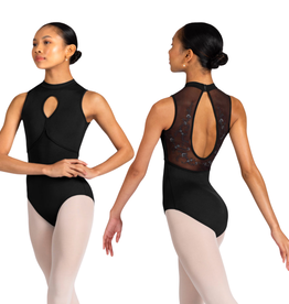 Bloch L3395-Kali Mock Neckline Keyhole Open Back Leotard-BLACK