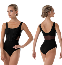 Bloch L4105B-Abby Leotard Encolure Carrée Détail Devant et Insertion de Mesh-NOIR