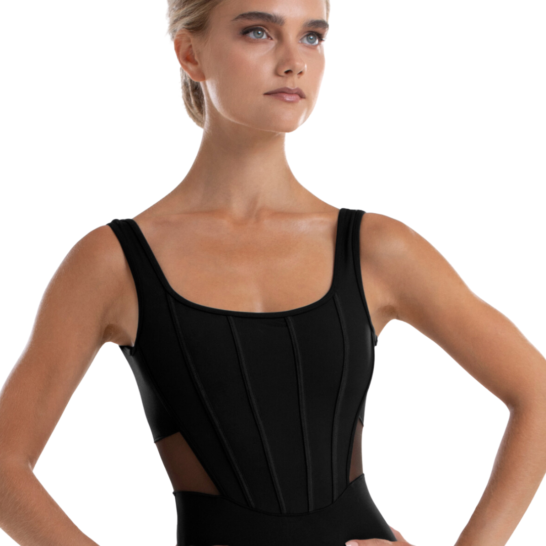 Bloch L4105B-Abby Square Neckline Bind Detail Tank Leotard-BLACK