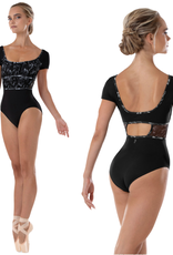 Bloch L4292-Mia Leotard Manches Courtes Encolure Dégagée Détails  de Mesh-NOIR
