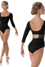 Bloch L4106B-Zoey Scoop Neckline Mesh Detail 3/4 Sleeve Leotard