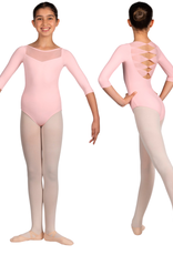 Mirella M122C-Boat Neckline Mesh Twist Back 3/4 Sleeve Leotard