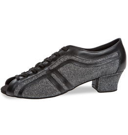 Diamant 207-034-632-Ballroom Shoes 1.5" Suede Sole Leather/Brocade-BLACK/SILVER