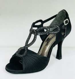 Rummos INGRID-70-041-Ballroom Shoes 3.2'' Suede Sole-BLACK SATIN