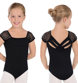 Eurotard 45881C-Leotard à Manches Courtes en Mesh Diamant pour Filles-NOIR