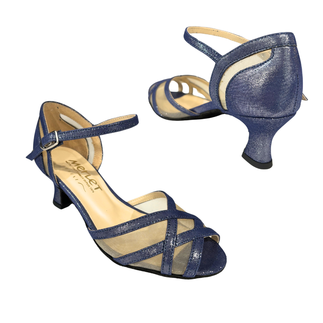 Merlet KAMI-1337-647-Ballroom Shoes 2'' Suede Sole Puntini Leather-NAVY