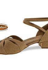 Diamant 141-129-337-Ballroom Shoes Width Wide 1'' Bloc Heel Suede Sole-BEIGE