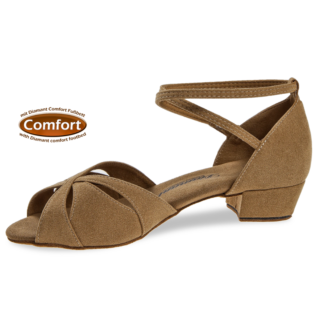 Diamant 141-129-337-Ballroom Shoes Width Wide 1'' Bloc Heel Suede Sole-BEIGE