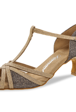 Diamant 205-077-634-Ballroom Shoes 2'' Flare Suede Sole Beige Brocade Gold shine / Bronze Brocade