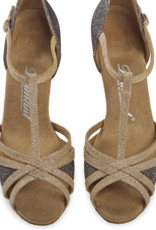 Diamant 205-077-634-Soulier de Danse  2" Semelle Suede Beige Brillance Dorée / Brocade Bronze