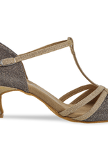 Diamant 205-077-634-Soulier de Danse  2" Semelle Suede Beige Brillance Dorée / Brocade Bronze