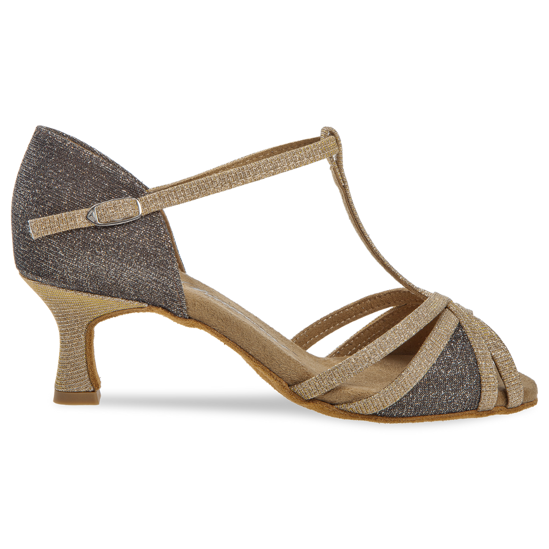 Diamant 205-077-634-Ballroom Shoes 2'' Flare Suede Sole Beige Brocade Gold shine / Bronze Brocade