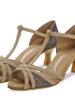 Diamant 205-077-634-Ballroom Shoes 2'' Flare Suede Sole Beige Brocade Gold shine / Bronze Brocade