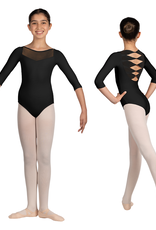 Mirella M122C-Boat Neckline Mesh Twist Back 3/4 Sleeve Leotard