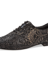 Diamant 199-005-623-Ballroom Shoes 1/2" Suede Sole Black Suede Rococo Print