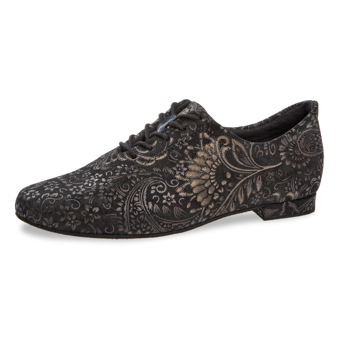 Diamant 199-005-623-Ballroom Shoes 1/2" Suede Sole Black Suede Rococo Print