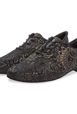 Diamant 199-005-623-Ballroom Shoes 1/2" Suede Sole Black Suede Rococo Print