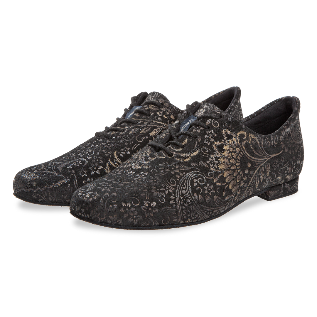 Diamant 199-005-623-Ballroom Shoes 1/2" Suede Sole Black Suede Rococo Print