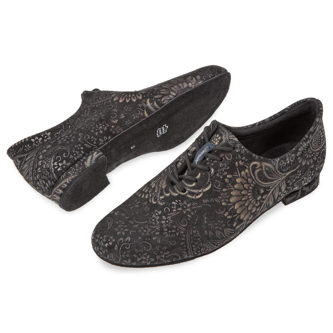 Diamant 199-005-623-Ballroom Shoes 1/2" Suede Sole Black Suede Rococo Print