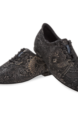 Diamant 199-005-623-Ballroom Shoes 1/2" Suede Sole Black Suede Rococo Print