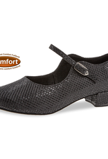 Diamant 050-029-113-Ballroom Shoes 1'' Bloc Heel Suede Sole Glitter-BLACK