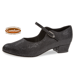 Diamant 050-029-113-Ballroom Shoes 1'' Bloc Heel Suede Sole Glitter-BLACK
