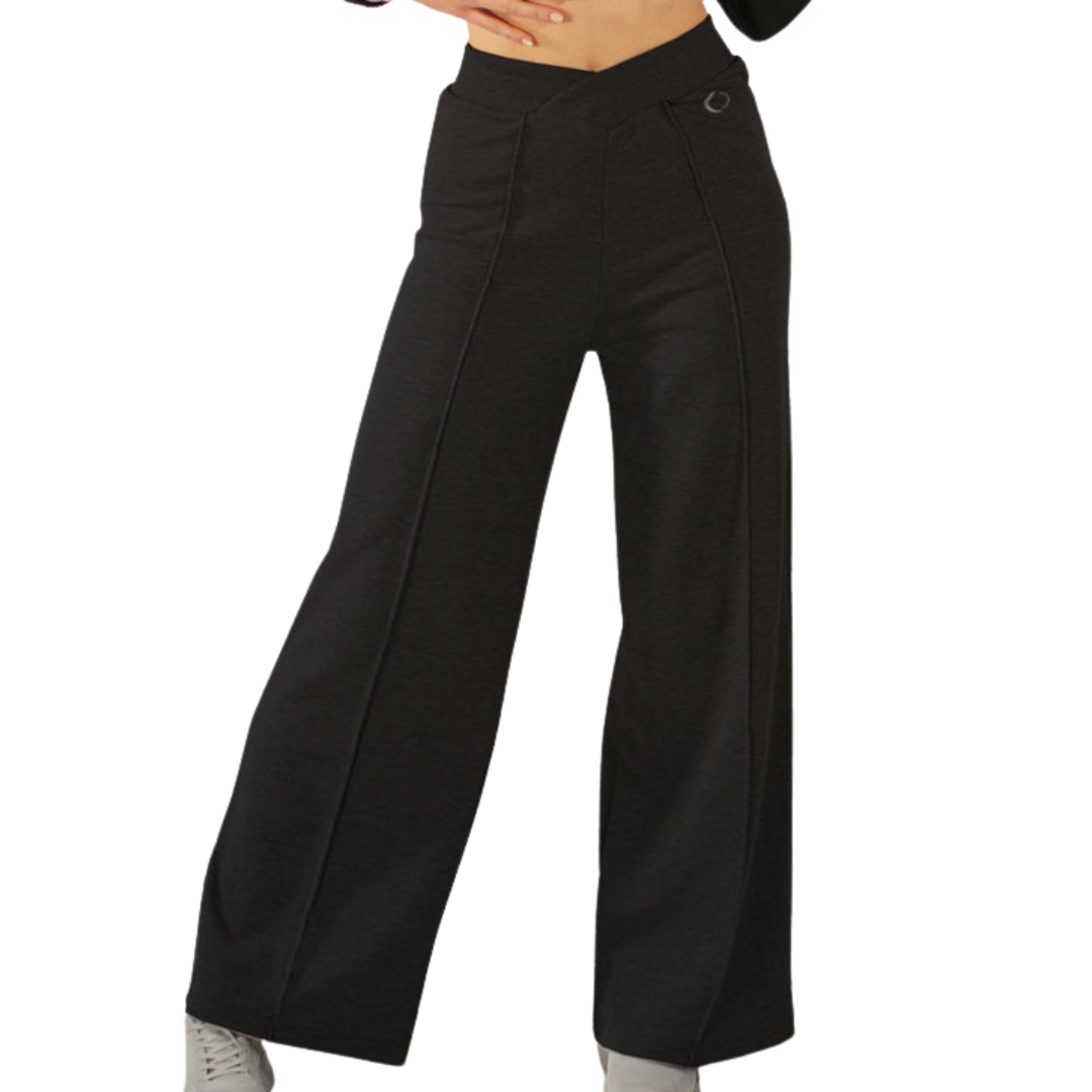 Pridance 266-Pantalon Palazzo Non Brossé Taille Haute Croisée