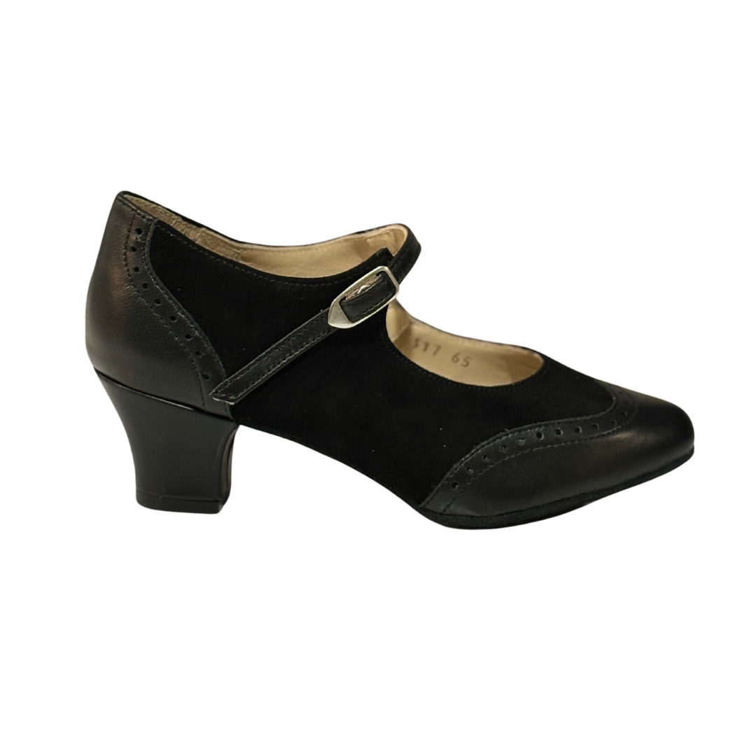 Merlet SUZA-1300-001-Soulier De Danse 1.7" Semelle Suede Cuir Metis Chèvre Velours-NOIR