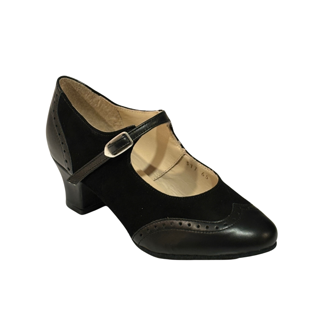 Merlet SUZA-1300-001-Soulier De Danse 1.7" Semelle Suede Cuir Metis Chèvre Velours-NOIR