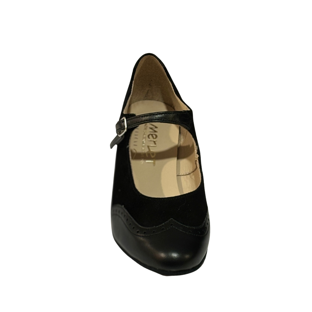 Merlet SUZA-1300-001-Soulier De Danse 1.7" Semelle Suede Cuir Metis Chèvre Velours-NOIR