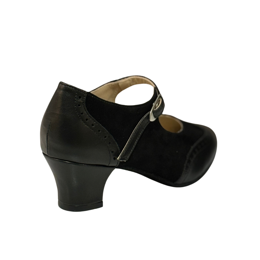 Merlet SUZA-1300-001-Soulier De Danse 1.7" Semelle Suede Cuir Metis Chèvre Velours-NOIR