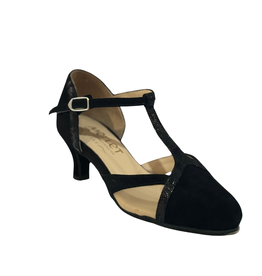 Merlet ANAIS3-1404-001-Ballroom Shoe 2'' Suede Sole Isola Leather Velvet Leather-BLACK