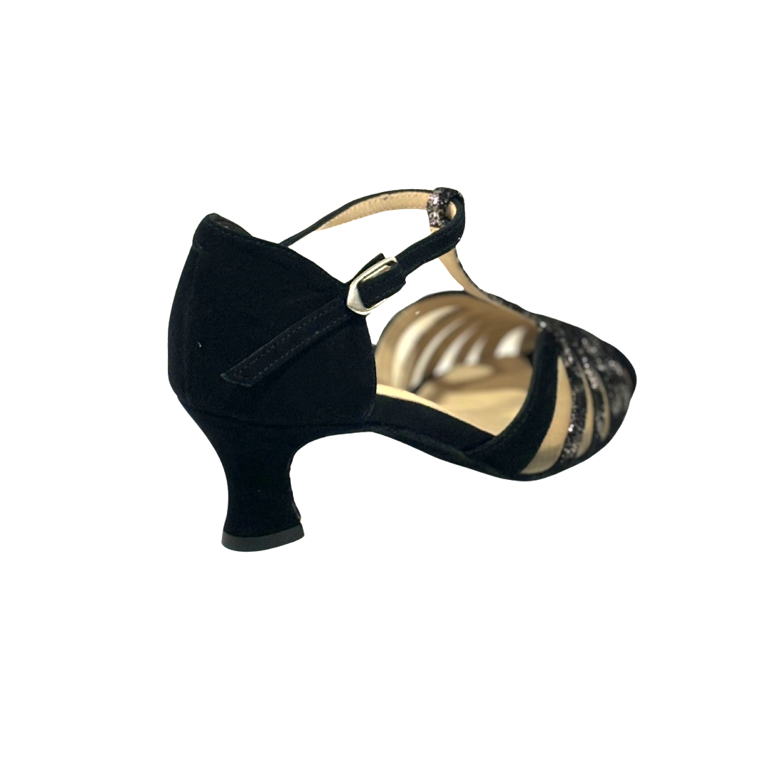 Merlet KANEL7-1404-083-Ballroom Shoes 2'' Suede Sole Isola Leather Velvet Leather-BLACK/SILVER
