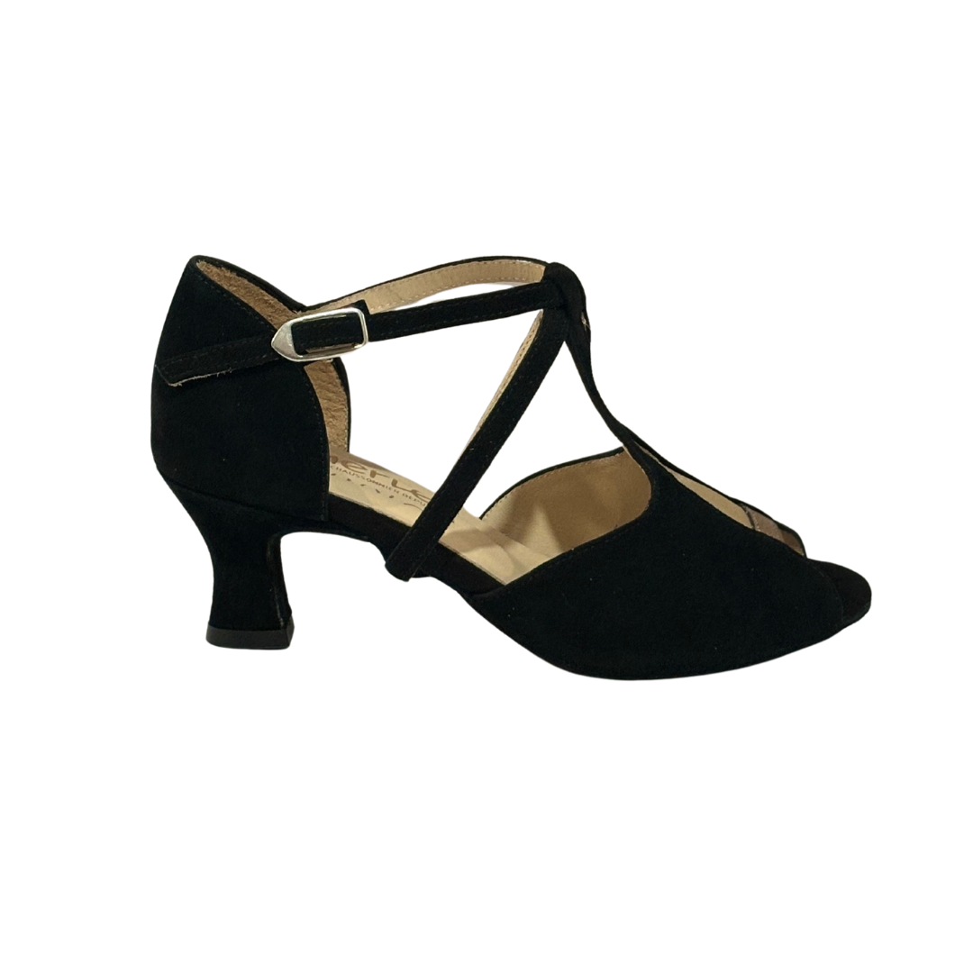 Merlet KATIA-1404-001-Soulier de Danse 2" Semelle Suede Chèvre Velours Cuir Glass-NOIR/BRONZE
