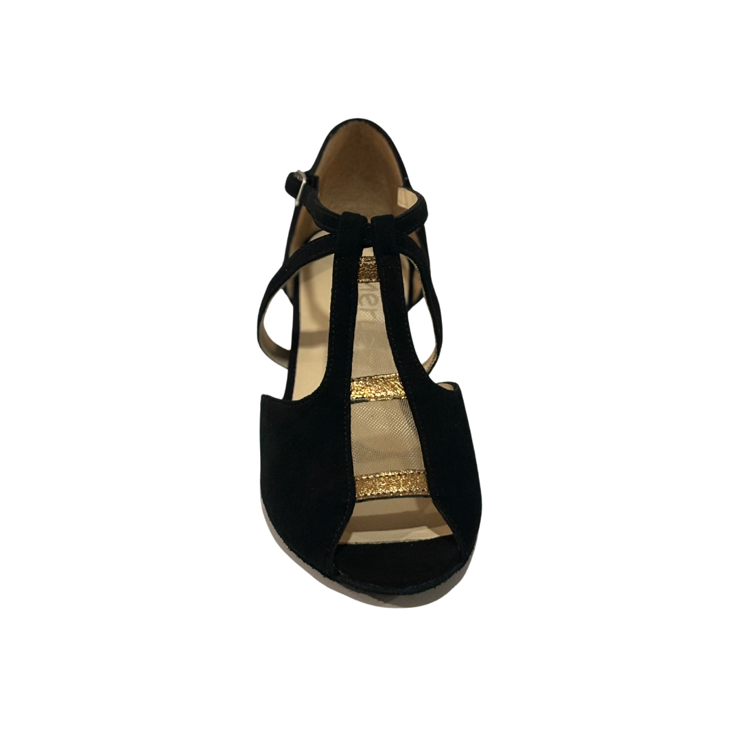 Merlet KATIA-1404-001-Soulier de Danse 2" Semelle Suede Chèvre Velours Cuir Glass-NOIR/BRONZE