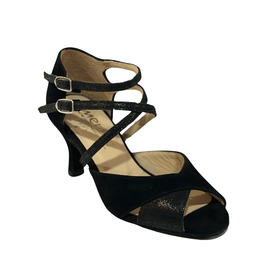 Merlet SANDY3-1404-001-Soulier de Danse 2.5" Semelle Suede Cuir Glass Chèvre Velours-NOIR