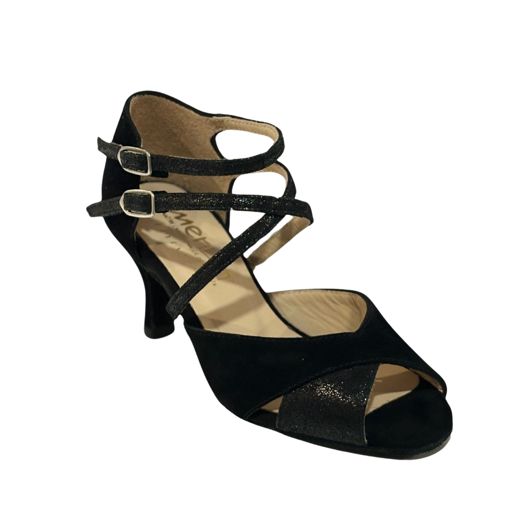 Merlet SANDY3-1404-001-Soulier de Danse 2.5" Semelle Suede Cuir Glass Chèvre Velours-NOIR