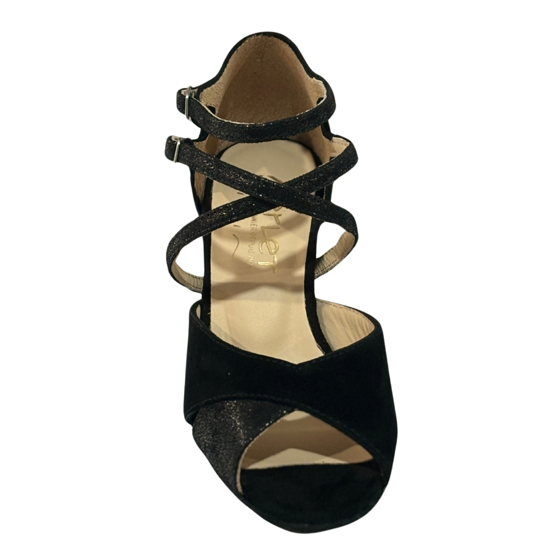 Merlet SANDY3-1404-001-Soulier de Danse 2.5" Semelle Suede Cuir Glass Chèvre Velours-NOIR