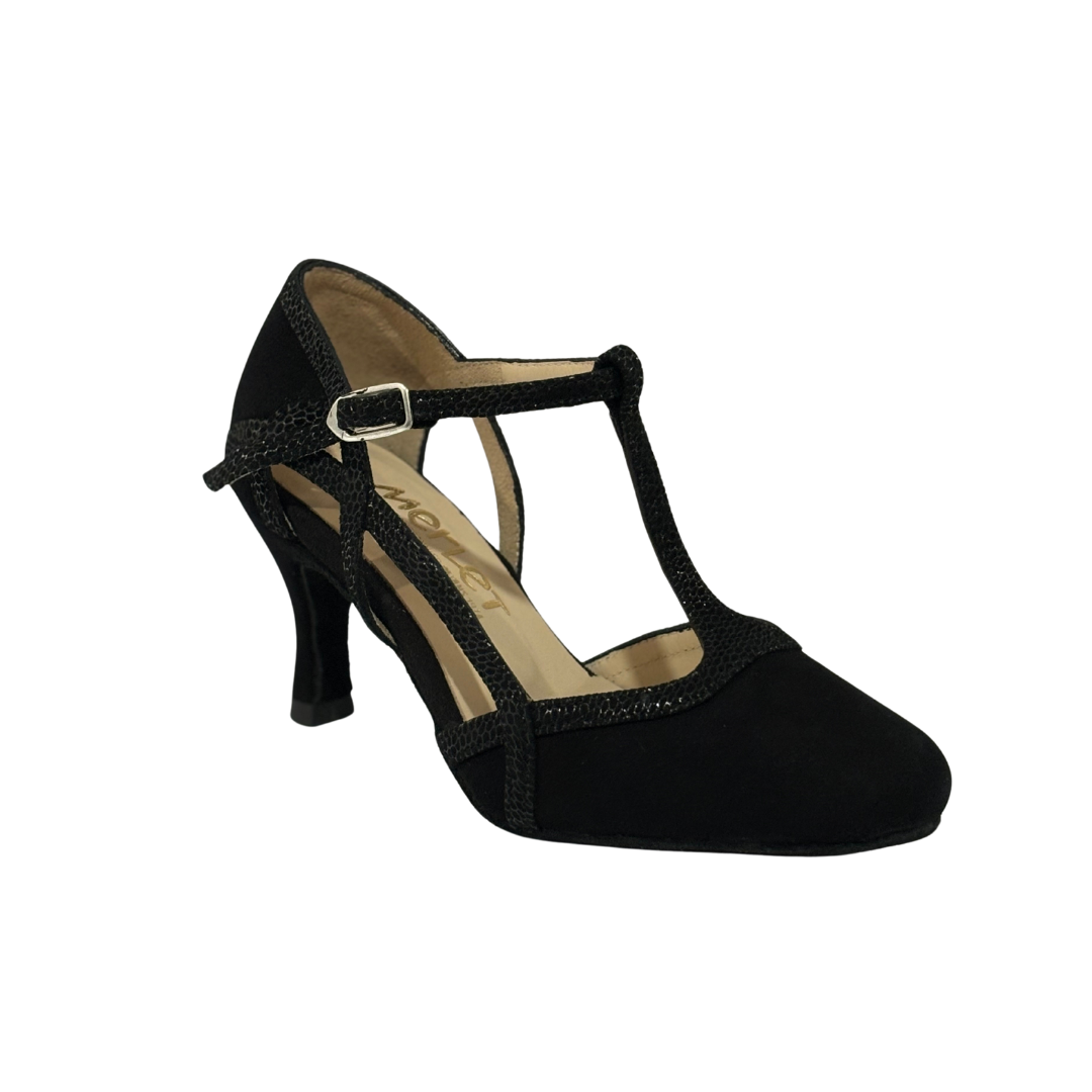 Merlet NALOLA3-1404-001-Ballroom Shoes 2.5" Suede Sole Velvet Leather-BLACK