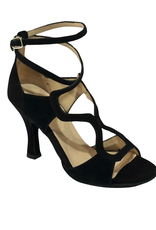 Merlet MONNA-1404-001-Ballroom Shoe 3" Suede Sole Velvet Leather-BLACK