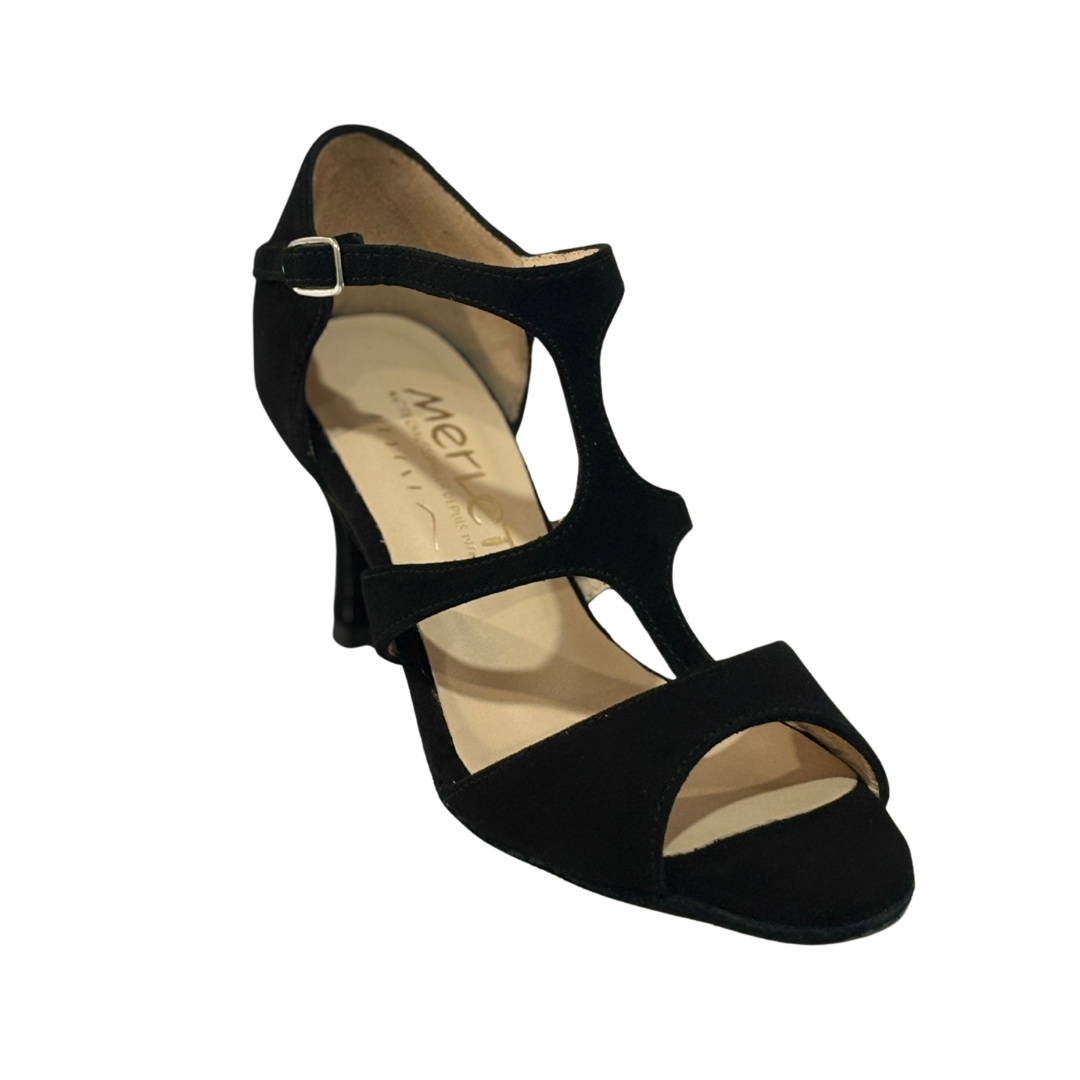 Merlet SYDIE-1404-001-Soulier de Danse 2.5" Semelle Suede Chèvre Velour-NOIR
