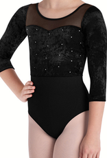 Bloch CL5246-Layla Leotard Manches 3/4 Velours et Mesh-NOIR