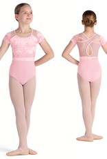 Bloch CL5282-Amelia Leotard Manches Courtes Velours et Mesh Dos Croisé-ROSE