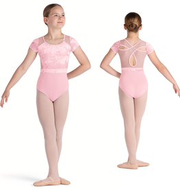 Bloch CL5282-Amelia Leotard Manches Courtes Velours et Mesh Dos Croisé-ROSE