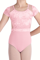 Bloch CL5282-Amelia Velvet and  Mesh Cross Back Cap Sleeve Leotard-PINK
