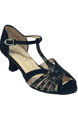 Merlet KANEL7-1404-083-Ballroom Shoes 2'' Suede Sole Isola Leather Velvet Leather-BLACK/SILVER