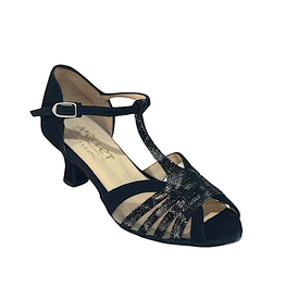 Merlet KANEL7-1404-083-Ballroom Shoes 2'' Suede Sole Isola Leather Velvet Leather-BLACK/SILVER
