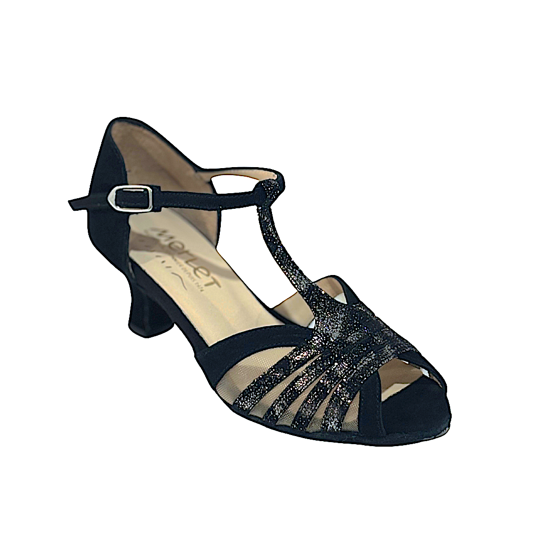 Merlet KANEL7-1404-083-Ballroom Shoes 2'' Suede Sole Isola Leather Velvet Leather-BLACK/SILVER