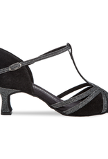 Diamant 205-077-656-Soulier de Danse  2" Semelle Suede BROCADE ARGENT / SUEDE NOIR